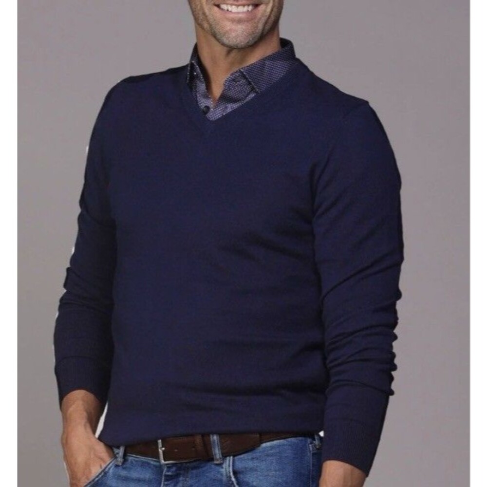 NEW Collars & Co. Luxury Touch Cotton Cashmere V-Neck Sweater Men Small Preppy